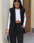 Autumn Women's Striped Sleeveless Suit Set