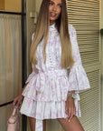 Elegant Stand Collar Floral Print Dress