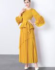 European Style Tie Waist Flare Sleeve Top Set
