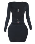 European Style Long Sleeve Hollow Bodycon Dress