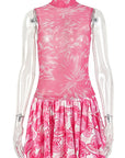 Stylish Color Block High Neck A-Line Dress