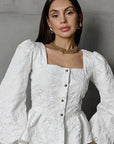 French Style Jacquard Puff Sleeve Shirt