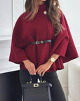 Elegant Winter Women's Cape Coat with Waist Tie