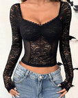 Trendy Spring Autumn Women's V-Neck Long Sleeve Crop Top