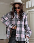 Spring Casual Color Block Plaid Shirt for Women