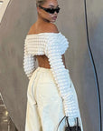 Sexy Hollow Out Long Sleeve Off Shoulder Top