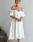 Elegant Lantern Sleeve A-Line Dress