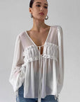 Chiffon Ruffle Tie Shirt for Women