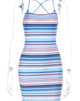 Color Block Striped Backless Dress for Summer