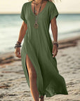 Loose Solid Color V-Neck Short Sleeve Dress