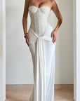 Elegant Strapless Long Dress with Waist Tie