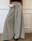 Trendy Striped Wide Leg Pants with Elastic Waist