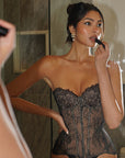 Lace Embossed Strapless Bustier Top