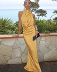 Backless Satin Halter Dress for Women