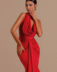 Sexy Backless Halter Neck Satin Dress