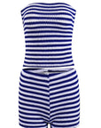 Trendy Color Block Striped Crop Top and Shorts Set