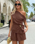 Summer Women's Cotton Two-Piece Set with Asymmetric Design