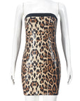 Color Block Sequin Leopard Print Strapless Dress