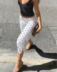 Elegant Polka Dot Print High Waist Cropped Pants