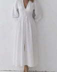 Elegant V-Neck Lantern Sleeve Dress
