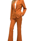 Elegant Long Sleeve Blazer and Flare Pants Set
