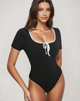Summer Color Block Bodysuit with Short Sleeves