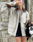 Autumn Winter Color Block Jacket with Pockets