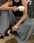 Trendy Striped Wide Leg Pants with Elastic Waist