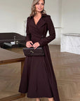 Elegant Brown V-Neck Long Sleeve Dress for Women