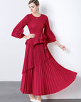 European Style Tie Waist Flare Sleeve Top Set