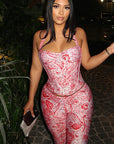 Trendy Printed Two-Piece Set with Backless Pants