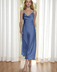 New Women's Satin Maxi Dress with Spaghetti Straps