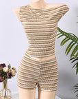 Sexy Striped Crop Top and Shorts Set for Women
