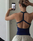 Basic U-Neck Hollow Back Tank Top for Women