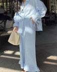 Casual Blue Ruffle Design Two-Piece Set