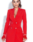 Elegant Double-Breasted Feather Sleeve Blazer Dress