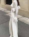 Elegant Lace Patchwork V-Neck Long Dress
