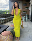 New Women's Deep V Neck Long Dress