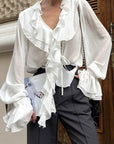 French Style Chiffon Ruffle Blouse for Women