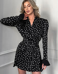 Vintage French Black Polka Dot Dress with Puff Sleeves