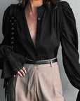 French Jacquard Puff Sleeve Shirt for Casual Style
