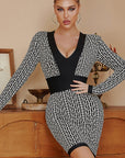 Elegant V-Neck Long Sleeve Bodycon Dress