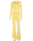 Autumn Casual Solid Color Square Neck Set