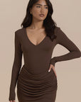 Elegant V-Neck Long Sleeve Bodycon Dress