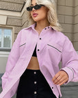 French Color Block Striped Pink Women's Shirt