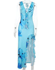 Vacation Floral V-Neck Ruffled Dress