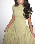 Elegant Spring Summer Dress with Asymmetric Neck