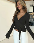 Casual V-Neck Bell Sleeve Top for Women
