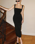Square Neck Black Slim Fit Dress for Women