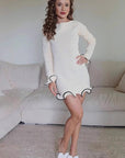 Elegant Ruffled Hem Long Sleeve Knit Dress